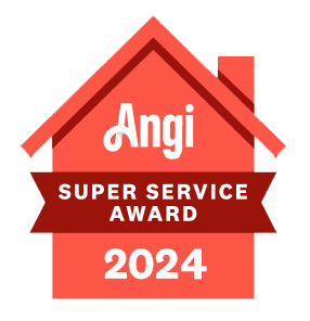 Red house graphic with "Angi Super Service Award 2024" written on it.
