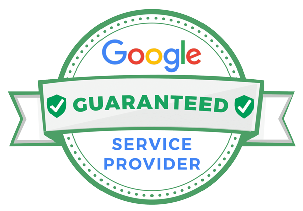 Google Guaranteed Service Provider badge with green check marks and shield icons on a white background.